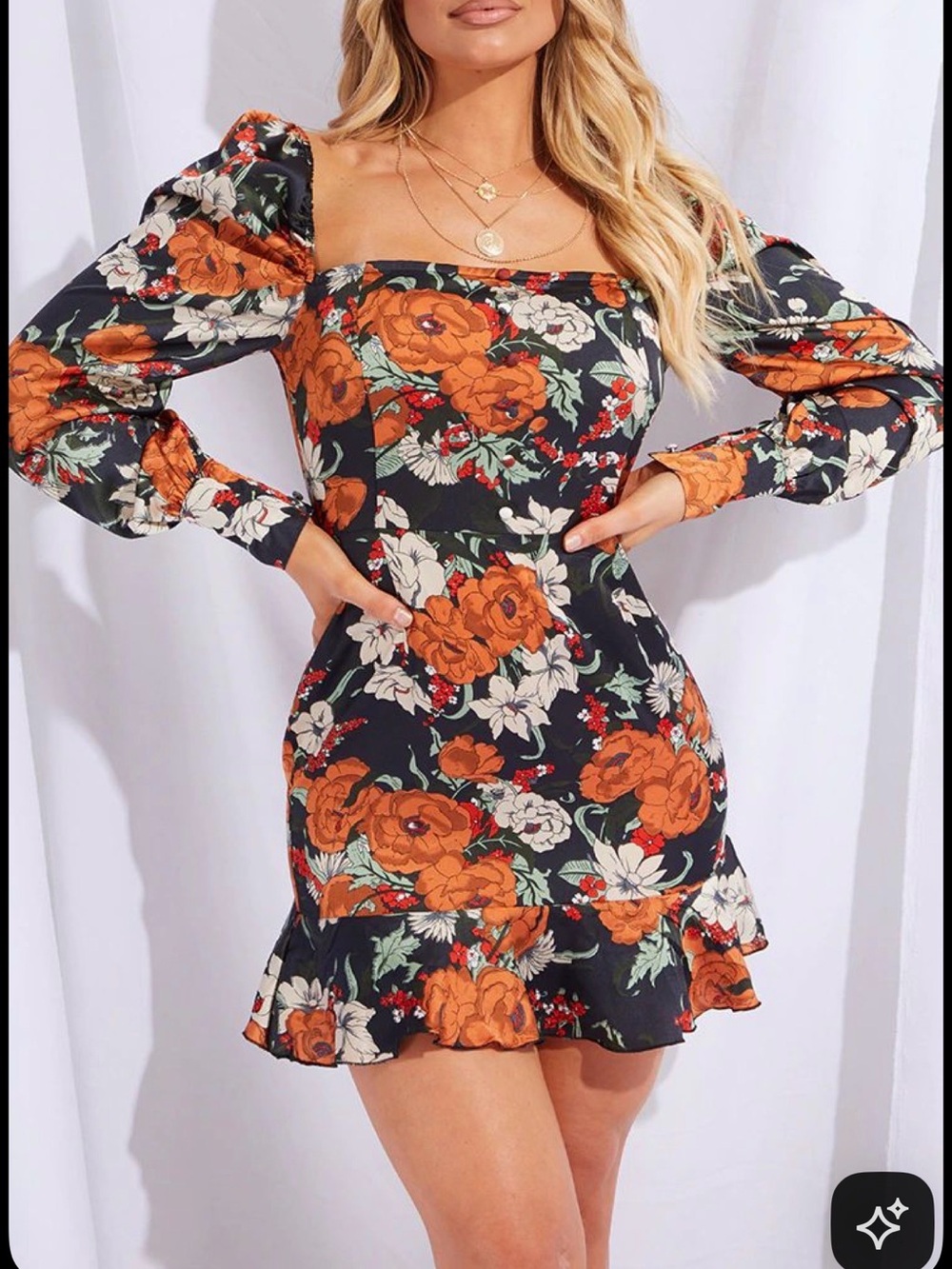 Floral Off-Shoulder Women’s Top in Black and Orange